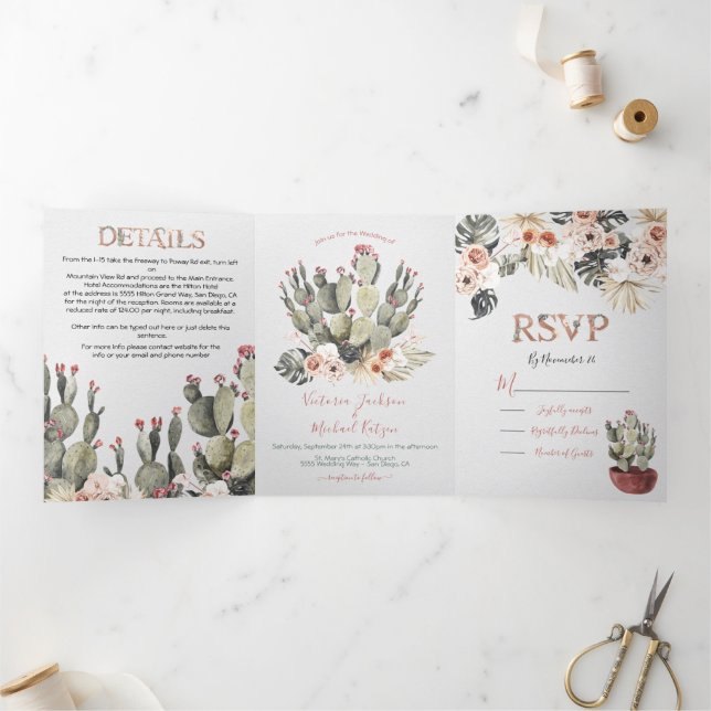 Invitation à trois volets Mariage Terracota et Cac (Intérieur)