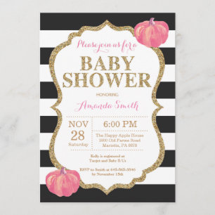 Invitation à un Baby shower Citrouille noir rose e
