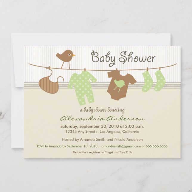 Invitation à un Baby shower de la ligne de vêtemen (Devant)