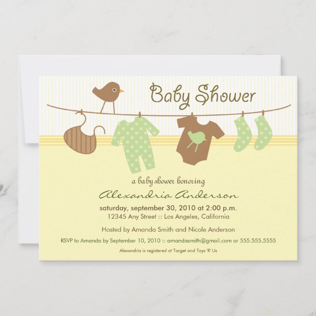 Invitation à un Baby shower de la ligne de vêtemen (Devant)