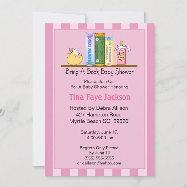 Invitation à un Baby shower de livre (fille) (Devant)