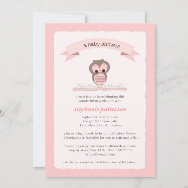 Invitation à un Baby shower de livres par la Choue (Devant)