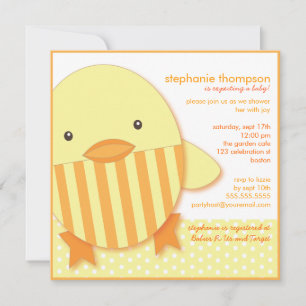 Invitation à un Baby shower neutre à canard jaune