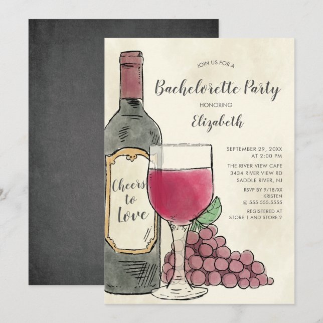 Invitation à un bachelorette de vin (Devant / Derrière)