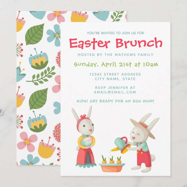 Invitation à un brunch floral de Pâques avec le la (Devant / Derrière)