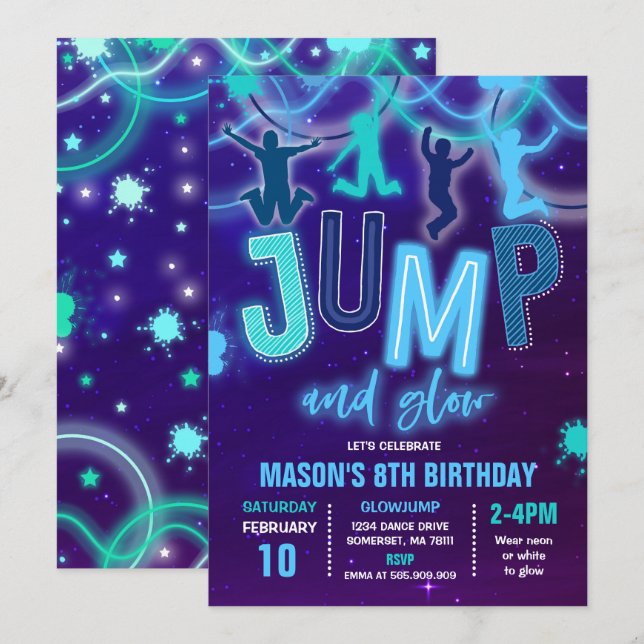Invitation à un coup de pouce Neon Jump fête d'ann (Devant / Derrière)