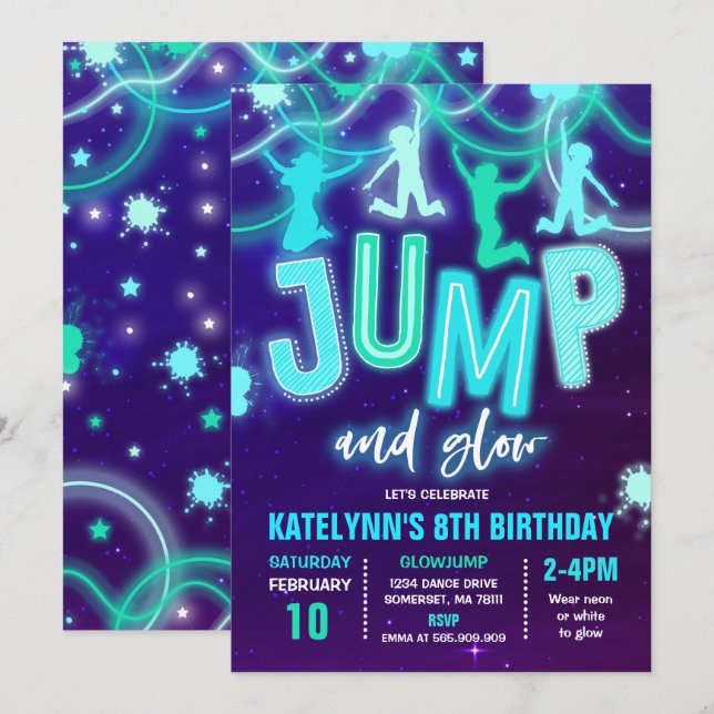 Invitation à un coup de pouce Neon Jump fête d'ann (Devant / Derrière)