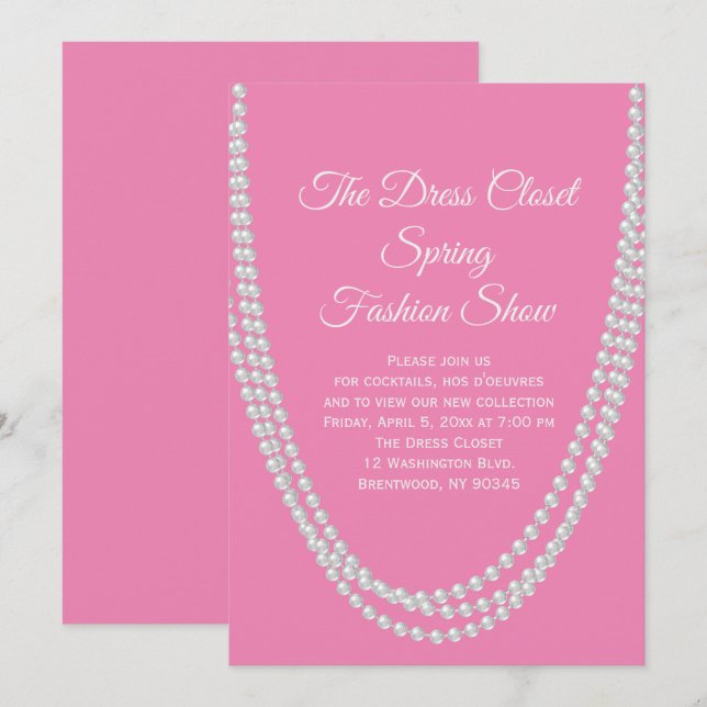 Invitation à un défilé de mode rose et perles (Devant / Derrière)