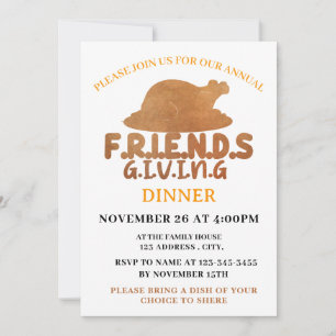 Invitation à un dîner de Friendsgiving avec dinde