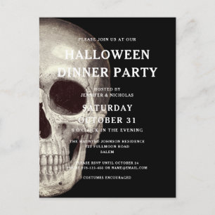 Invitation à un dîner de Halloween avec crâne effr