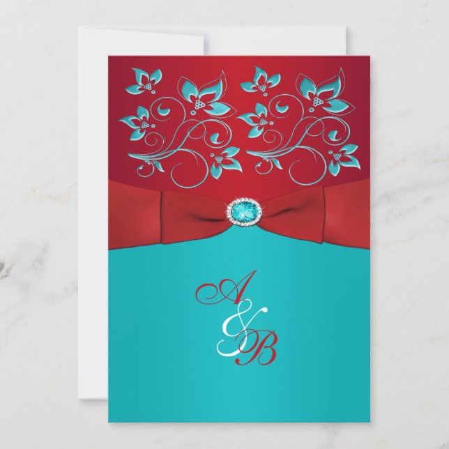 Invitation à un mariage au ruban à feuille rouge t (Devant)