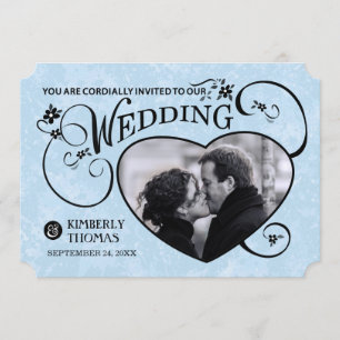 Invitation à un mariage avec un coeur bleu et noir