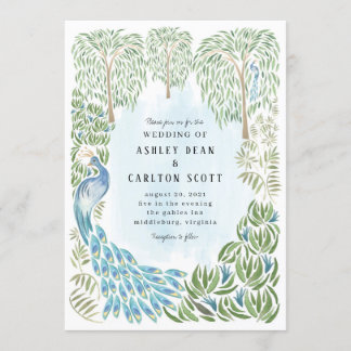 Invitation à un mariage avec un saule de paon et d