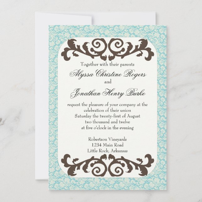 Invitation à un mariage bleu et Brown (Devant)