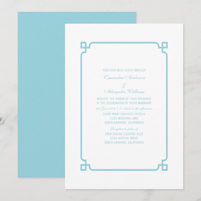 Invitation à un mariage chic Aqua Paradise Deco (Devant / Derrière)