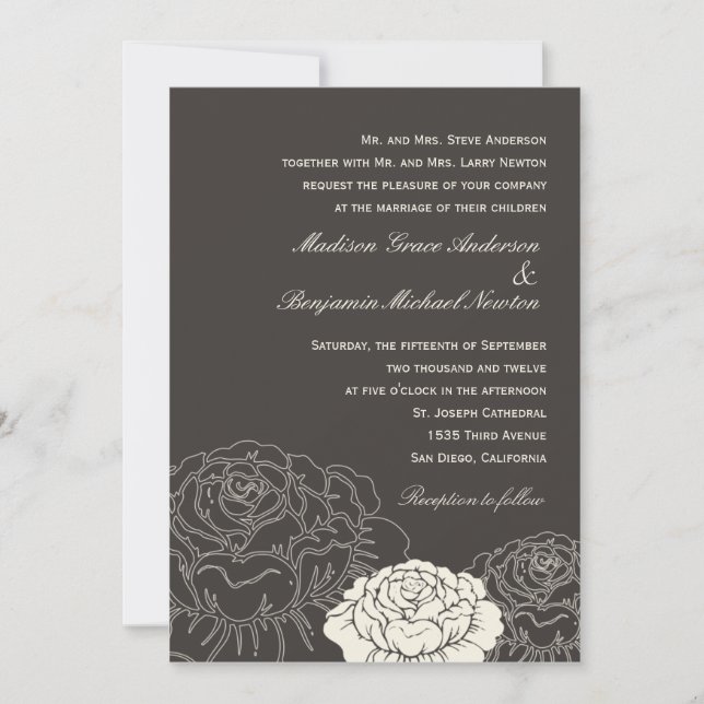 Invitation à un mariage dans un jardin Rose - Char (Devant)