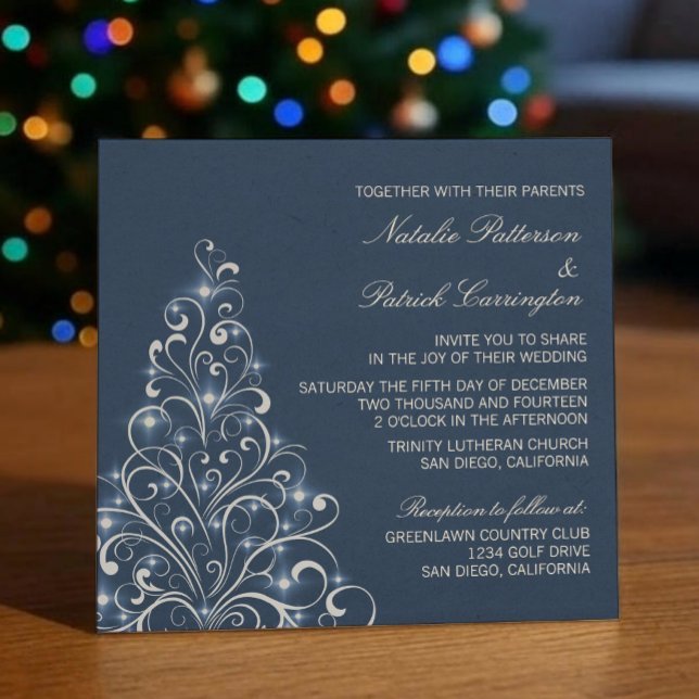 Invitation à un mariage d'arbre de Noël, bleu fonc (Dark Blue)
