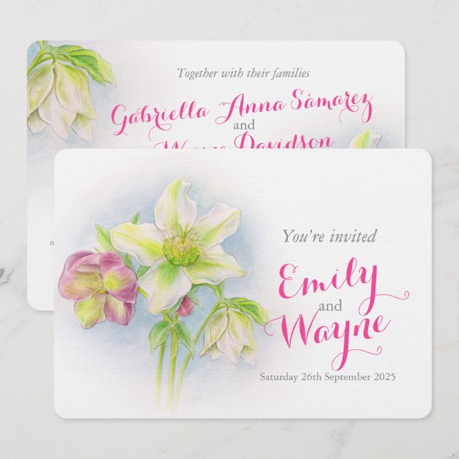 Invitation à un mariage d'art à Helleborer (Devant / Derrière)