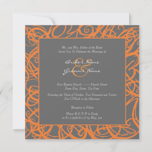 Invitation à un mariage de cadres croisés orange e (Devant)