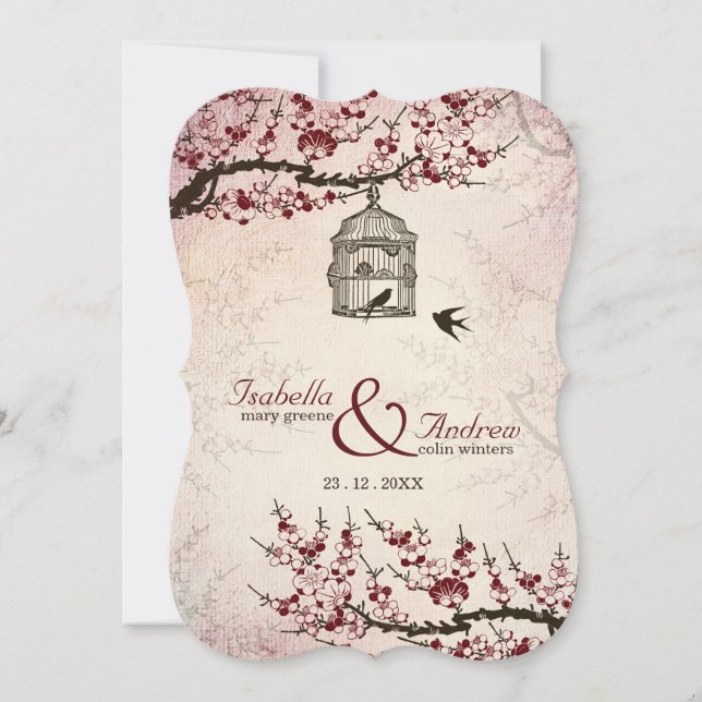 Invitation à un mariage de cerisiers en fleurs et  (Devant)
