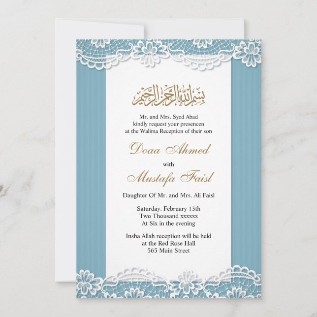 invitation à un mariage de dentelle musulmane (Devant)