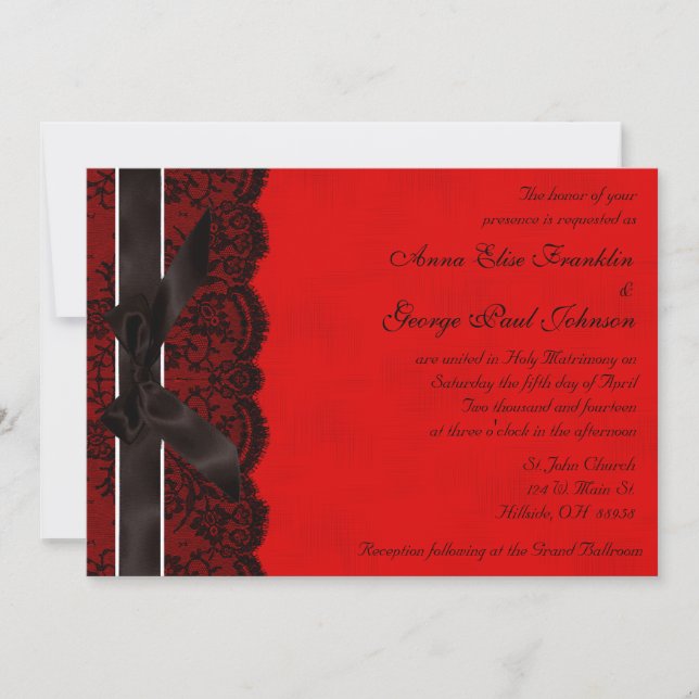 Invitation à un mariage de la dentelle rouge et no (Devant)