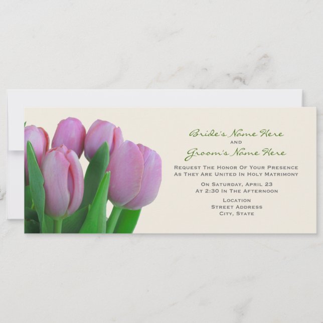 Invitation à un mariage de tulipes roses - De la m (Devant)
