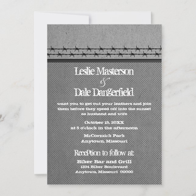 Invitation à un mariage de vélo barbelé, Gris (Devant)