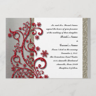 Invitation à un mariage d'hiver rouge argenté