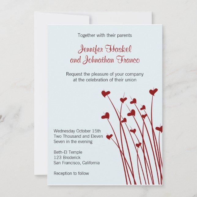 Invitation à un mariage doux pour les coeurs (Devant)