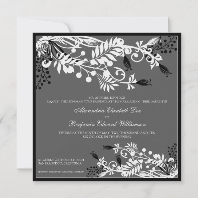 Invitation à un mariage élégant à la florale de l' (Devant)