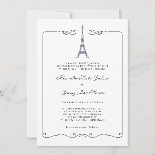 Invitation à un mariage élégant dans la Tour Eiffe (Devant)