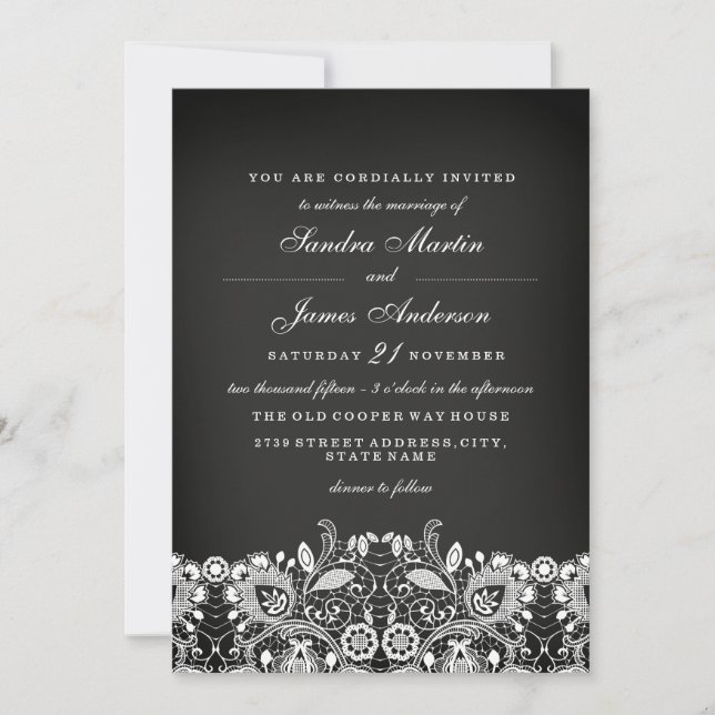Invitation à un mariage en dentelle blanche (Devant)