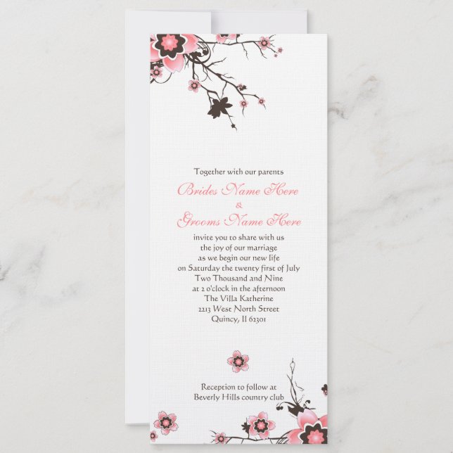 Invitation à un mariage en fleurs de cerisiers ros (Devant)