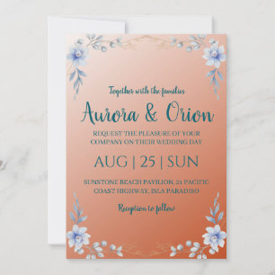 invitation à un mariage en terre cuite et bleu pou