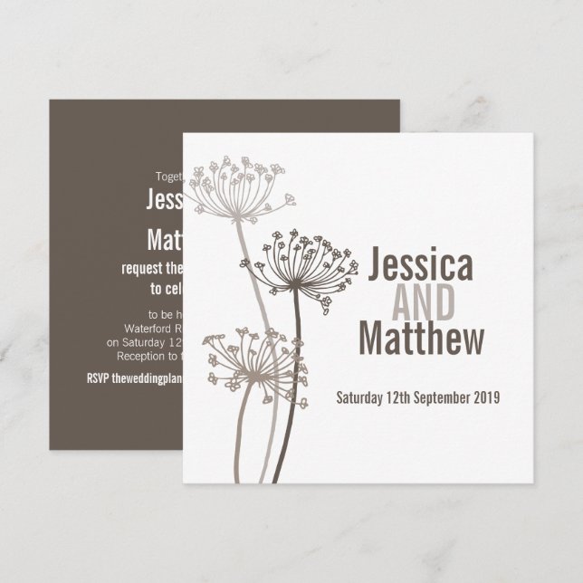 Invitation à un mariage fleur brun moderne Chervil (Devant / Derrière)