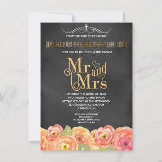 Invitation à un mariage floral de Chalkboard Fall