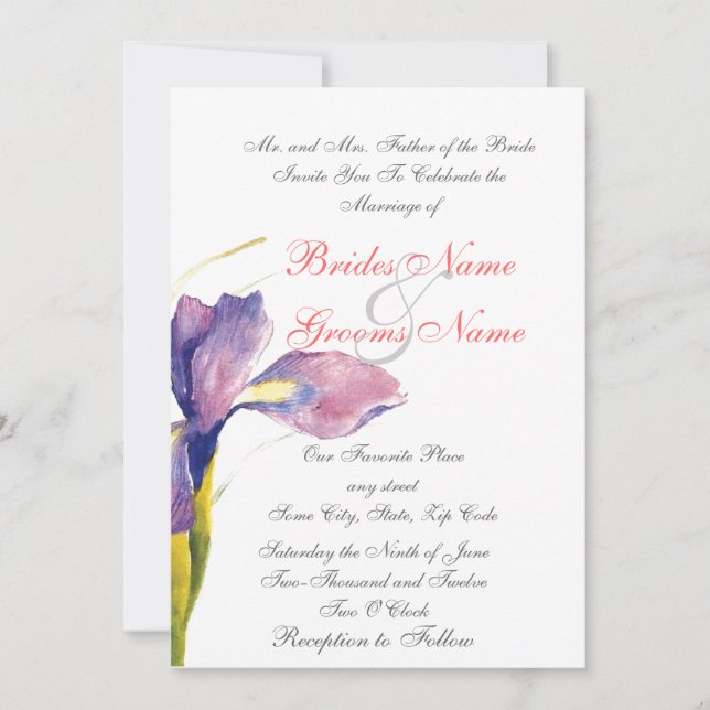 invitation à un mariage floral violet (Devant)