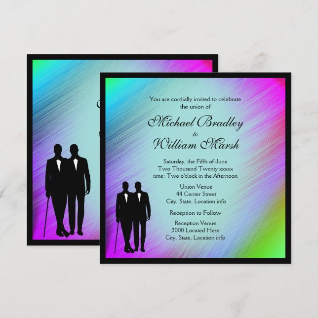 Invitation à un mariage gay avec un accent vert ar (Devant / Derrière)