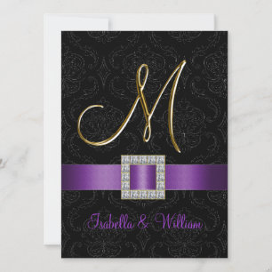 Invitation à un mariage initial en or noir pourpre