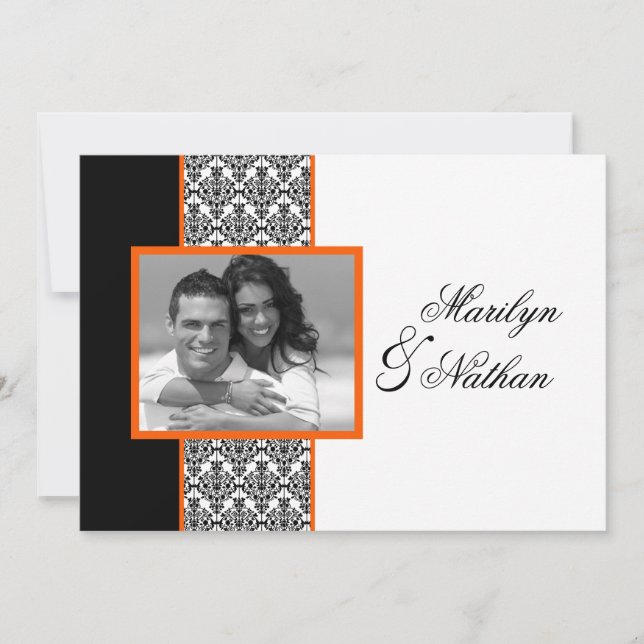 Invitation à un mariage noir blanc orange (Devant)