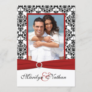 Invitation à un mariage photo rouge, blanc et noir