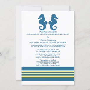 Invitation à un mariage pour hippocampe bleu jaune