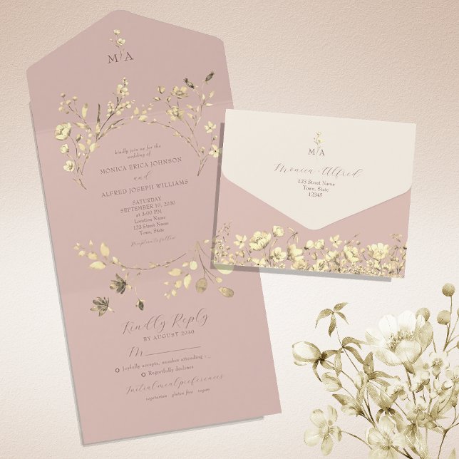Invitation à un mariage romantique rose tout-en-un (Créateur téléchargé)