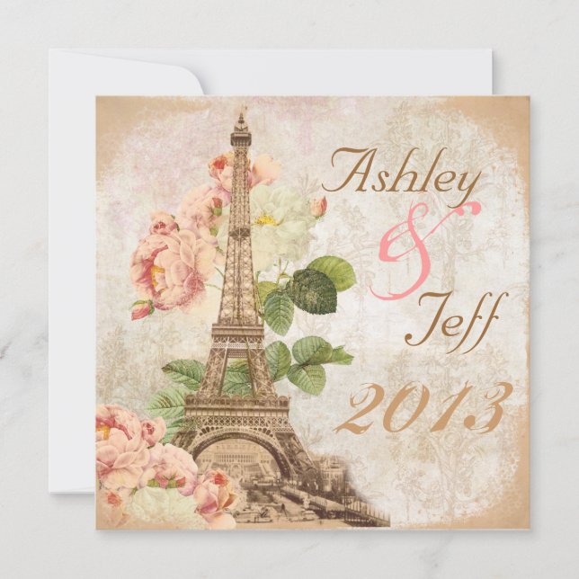 Invitation à un mariage romantique Vintage à la ro (Devant)
