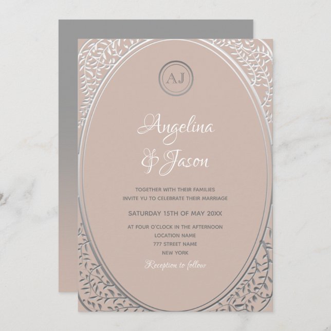 Invitation à un mariage rose et argenté (Devant / Derrière)
