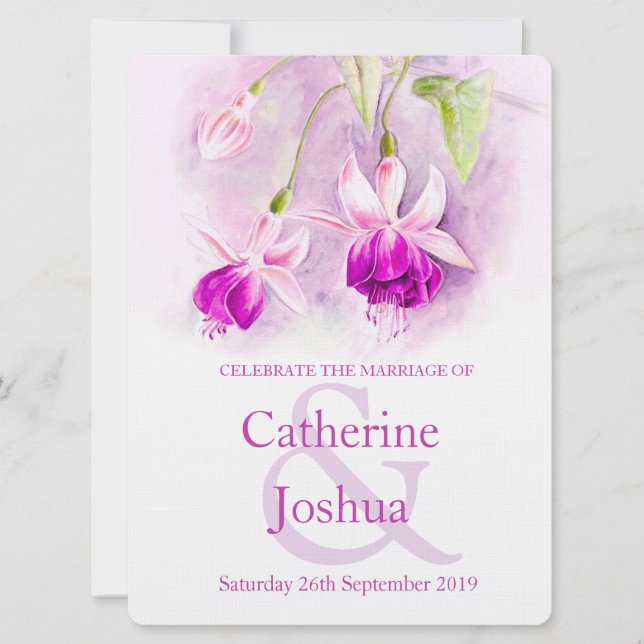 Invitation à un mariage rose pourpre avec l'aquare (Devant)