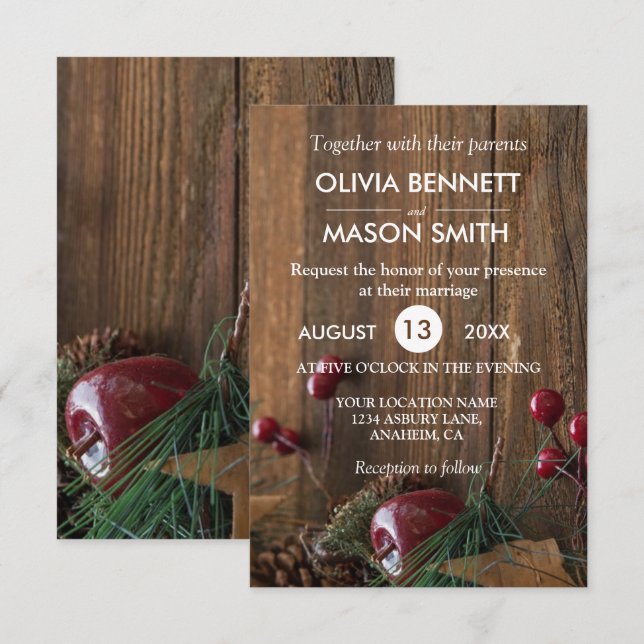 Invitation à un mariage rustique sur bois d'hiver (Devant / Derrière)