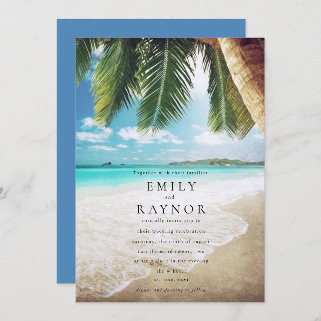 Invitation à un mariage sur la plage de Tropical I (Devant / Derrière)