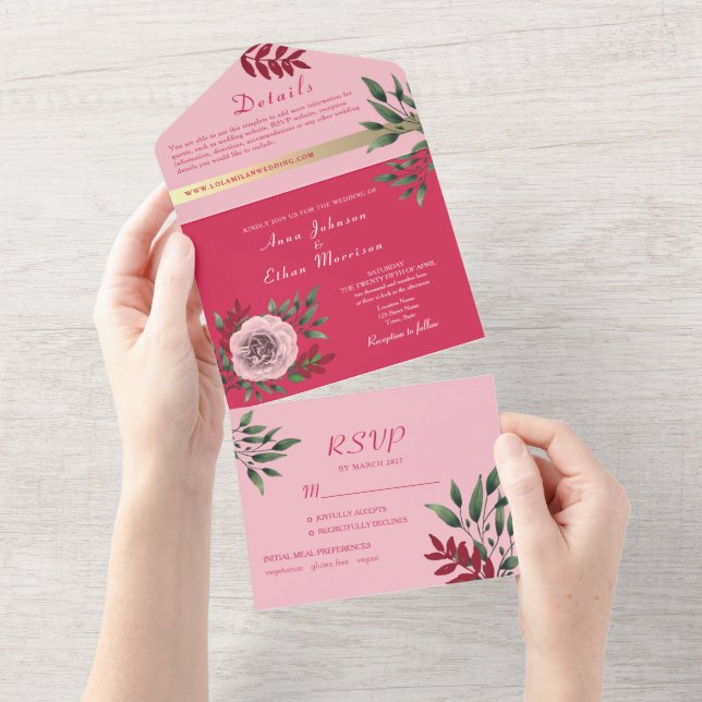 Invitation à un mariage tout-en-un rose magenta +  (Déchirure)